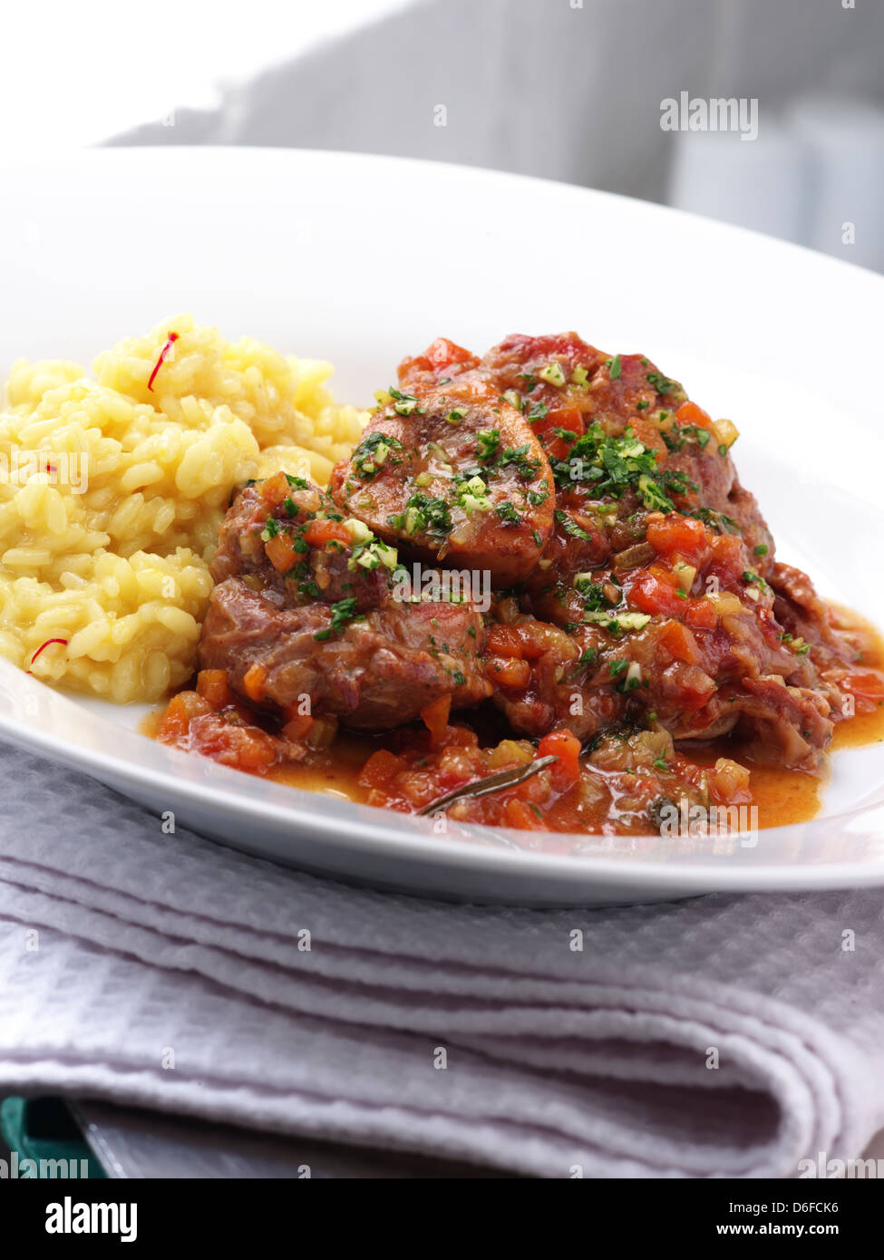 Osso Buco/Veal Stew with Saffron Risotto Stock Photo Alamy