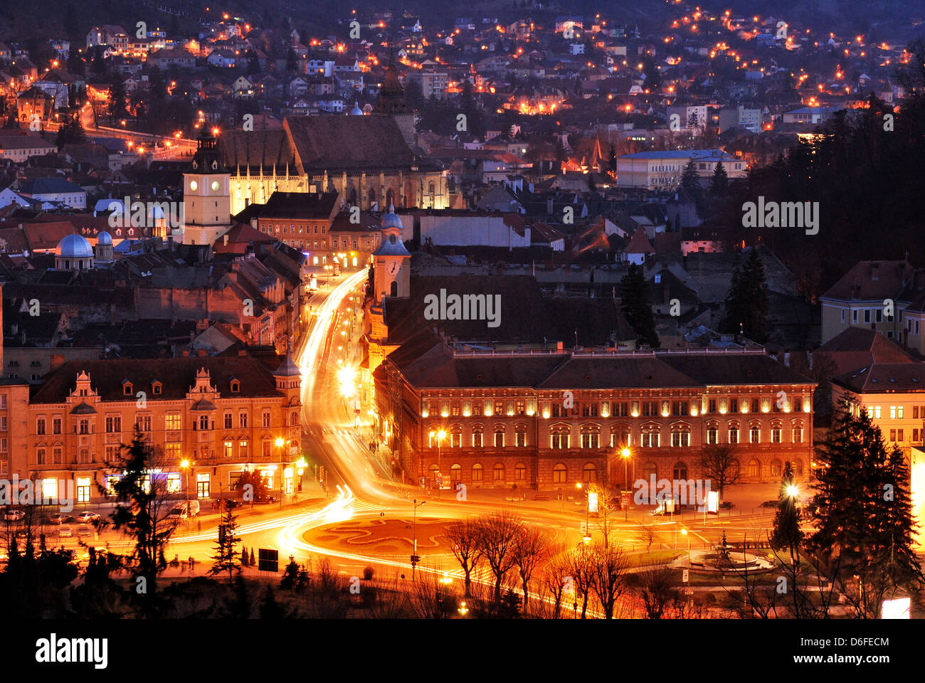 Brasov old medieval center, night view, Romania Stock Photo - Alamy