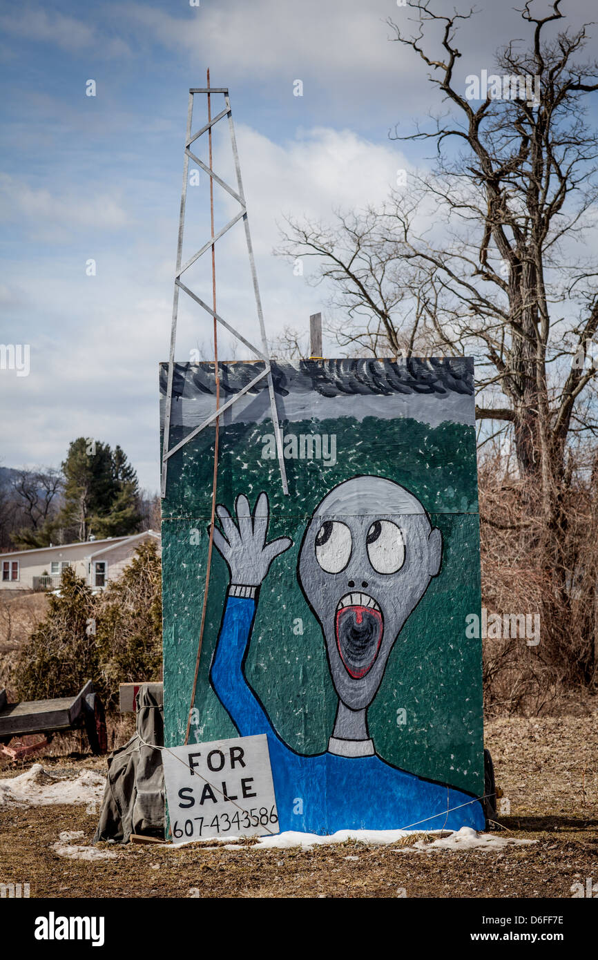 Anti-fracking painting parodies Edvard Munch's 'The Scream', Oneonta, New York State. Stock Photo
