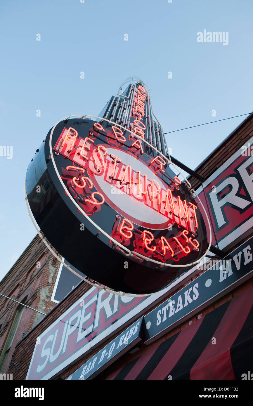 A bar and restaurant neon sign at Beale Street, Memphis, Tennessee, USA