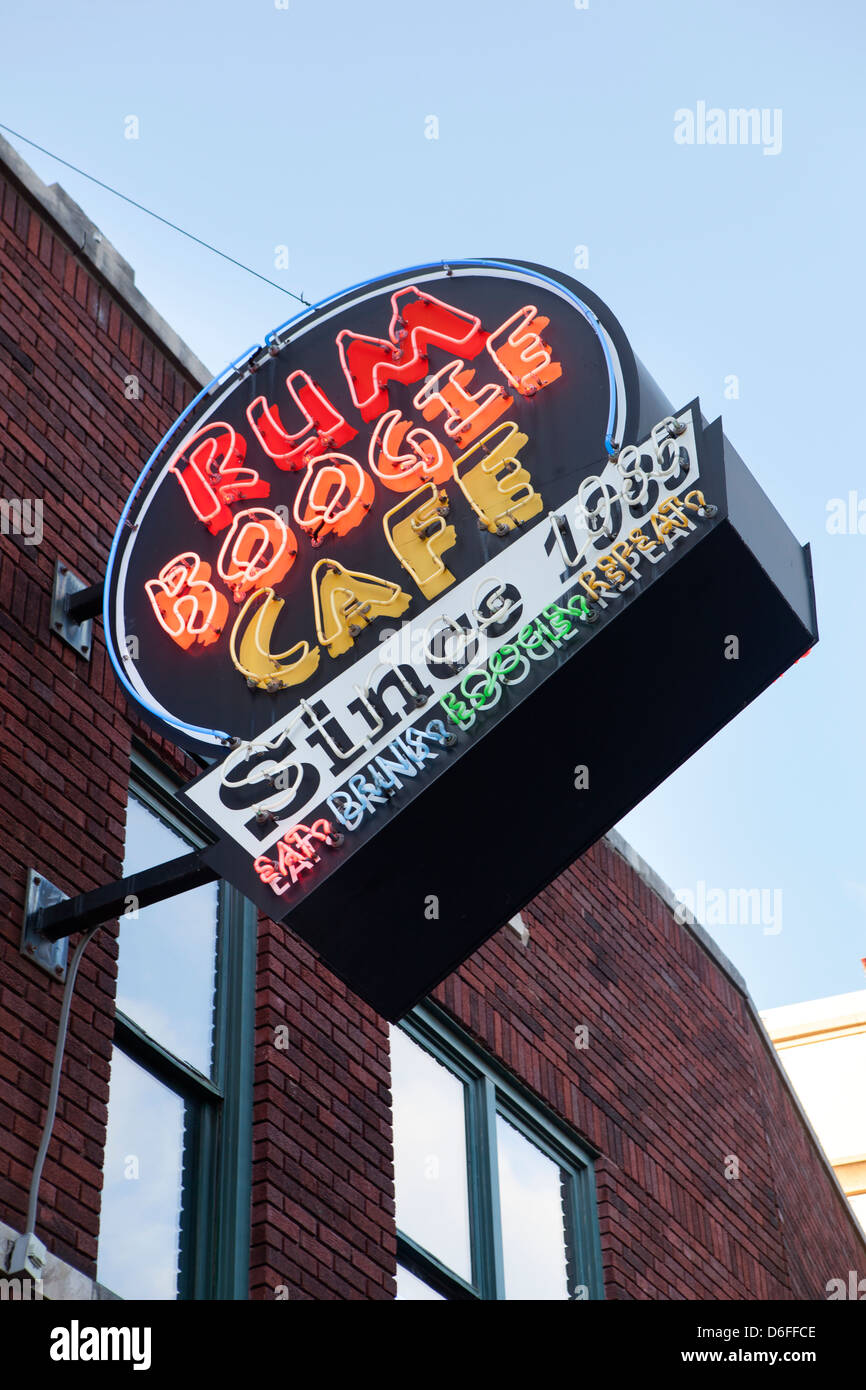 Rum Boogie Cafe Neon sign at Beale Street, Tennessee, USA Stock Photo