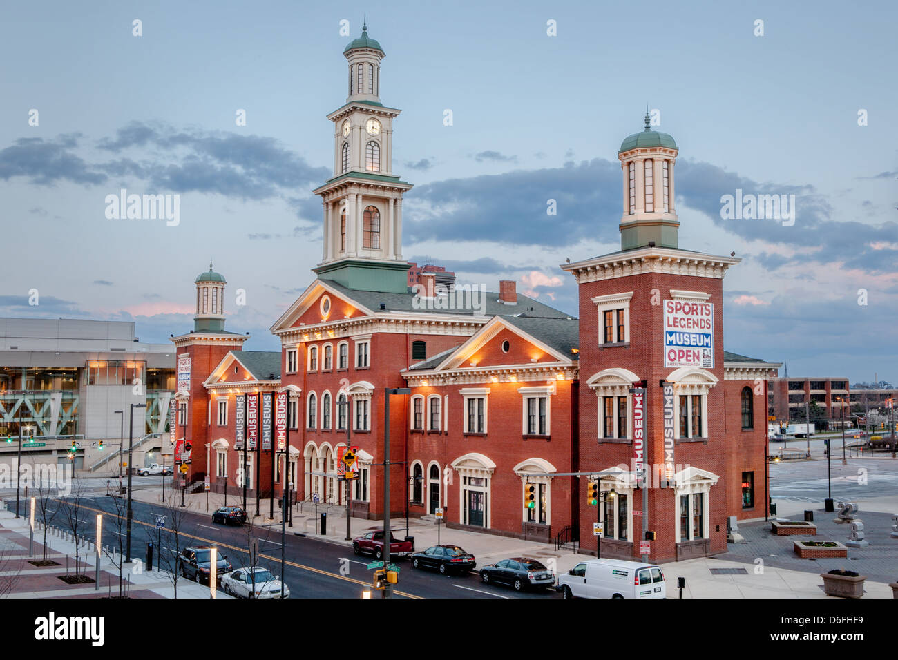 Sports Legends Museum, Baltimore, Maryland, in former B and O station, stands next to Orioles Park at Camden Yards Stock Photo