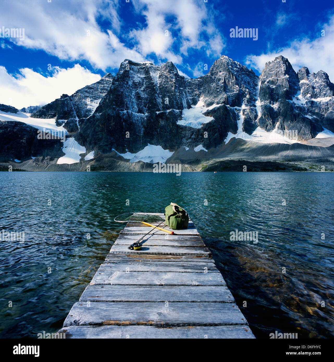 Fishing tackle on dock, Amethyst Lake, Jasper National Park, Alberta