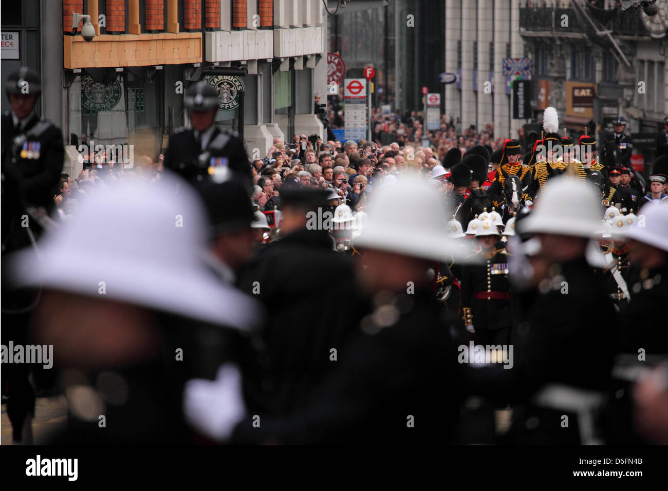 London, UK. 17th April 2013. The funeral procession of Margaret Thatcher in London, England. Baroness Thatcher (1925 - 2013) was a stateswoman and the prime minister of the United Kingdom from 1979 to 1991. Credit: whyeyephotography.com/Alamy Live News Stock Photo