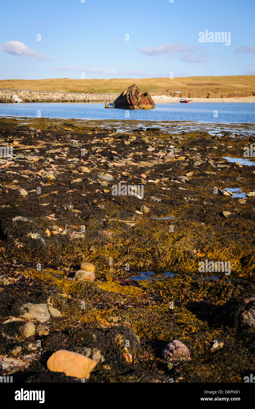 Wreck of a WW2 ship in Scapa Flow Orkney Stock Photo