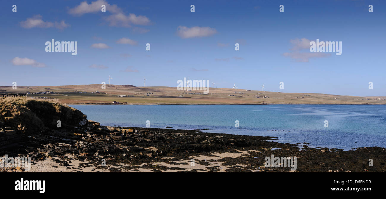 Looking over Eynhallow Sound towards the island of Rousay. Orkney Stock Photo