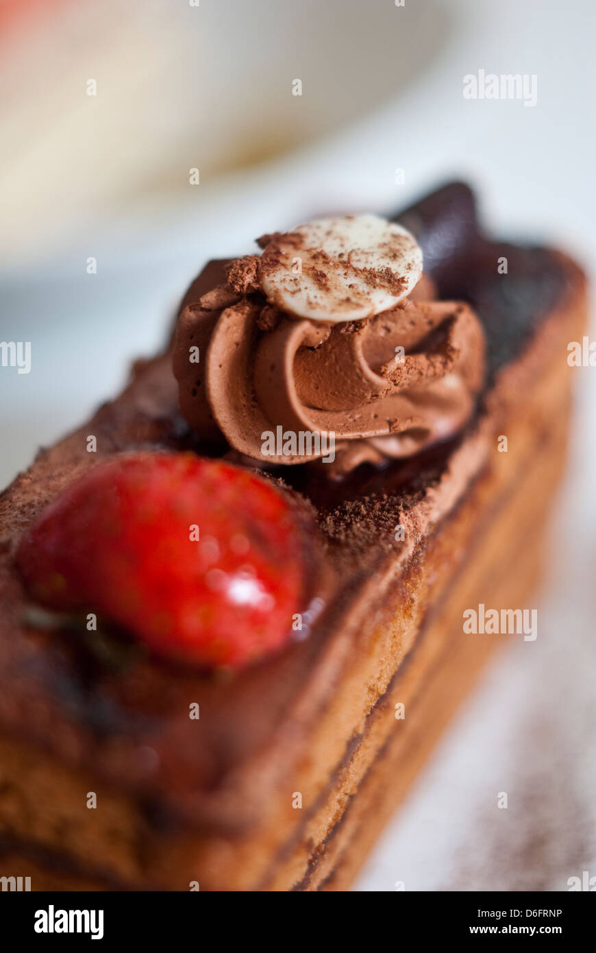 Chocolate and Strawberry Sponge Cake Stock Photo