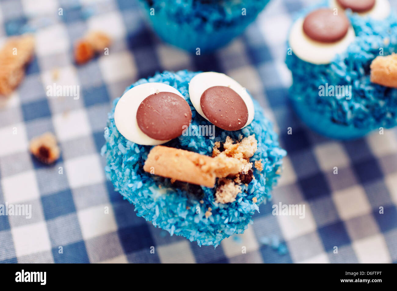 Cookie monster cupcakes Stock Photo