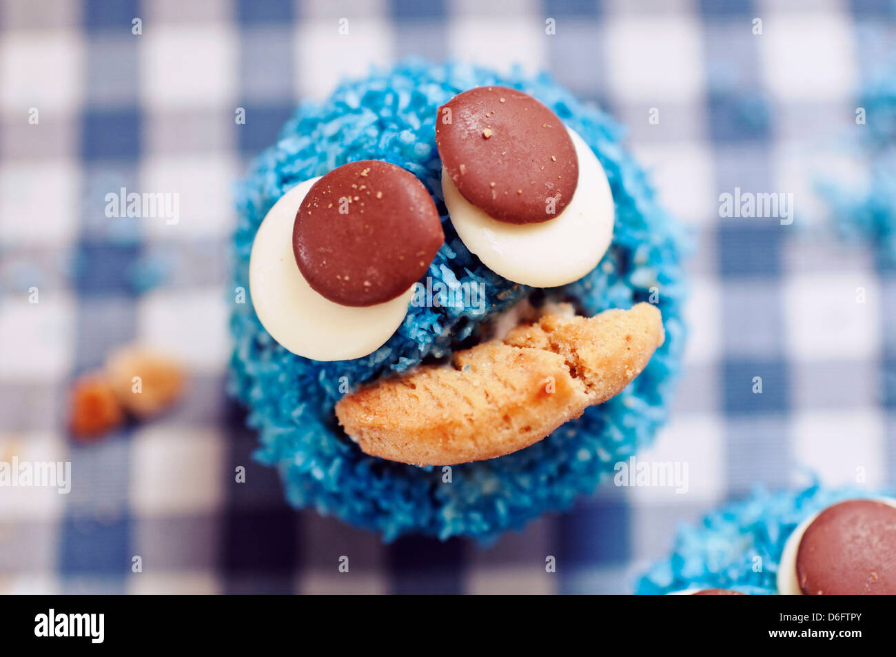 Cookie monster cupcake Stock Photo