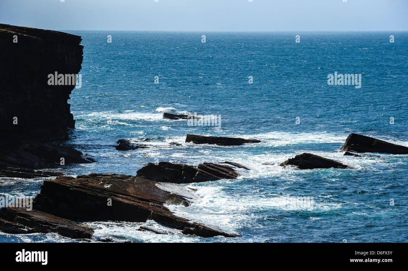 Sea and rocks off Yesnaby, Orkney. Stock Photo
