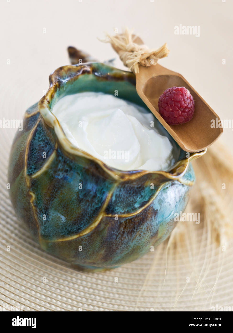 Greek yogurt in ceramic pot Stock Photo Alamy
