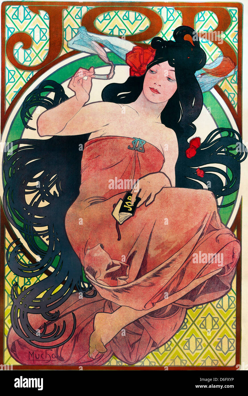 Alfons Mucha, Job 1894 Lithographic poster. National Gallery of Australia, Canberra Stock Photo