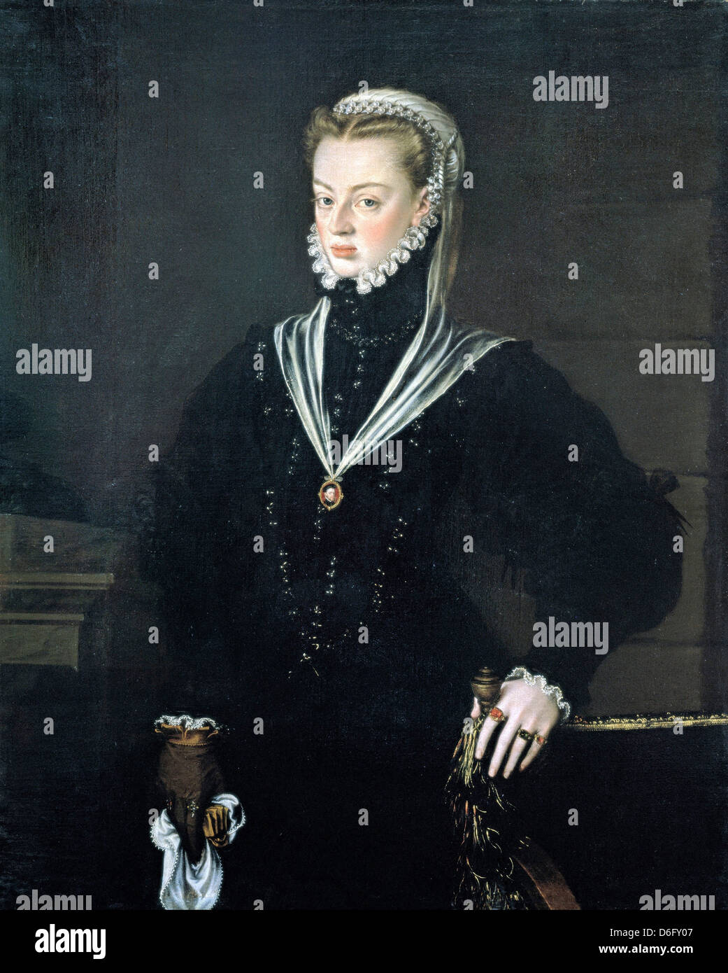 Alonso Sánchez Coello, Portrait of Juana of Austria, Princess of Portugal. Circa1557. Oil on canvas. Stock Photo