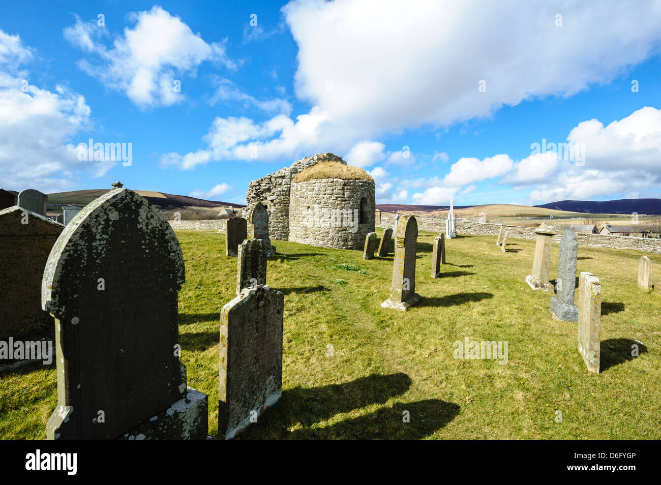 The Orphir round kirk and graveyard, Orkney. Stock Photo