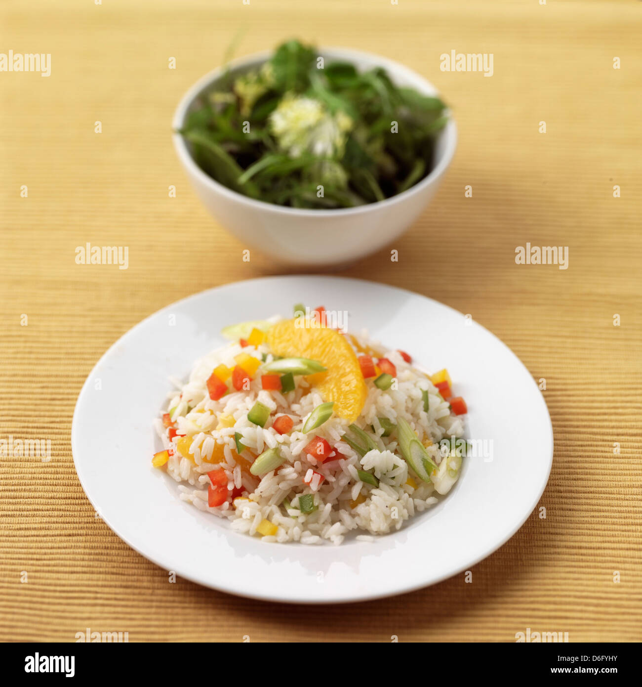 Rice and Vegetables with Rocket Stock Photo - Alamy