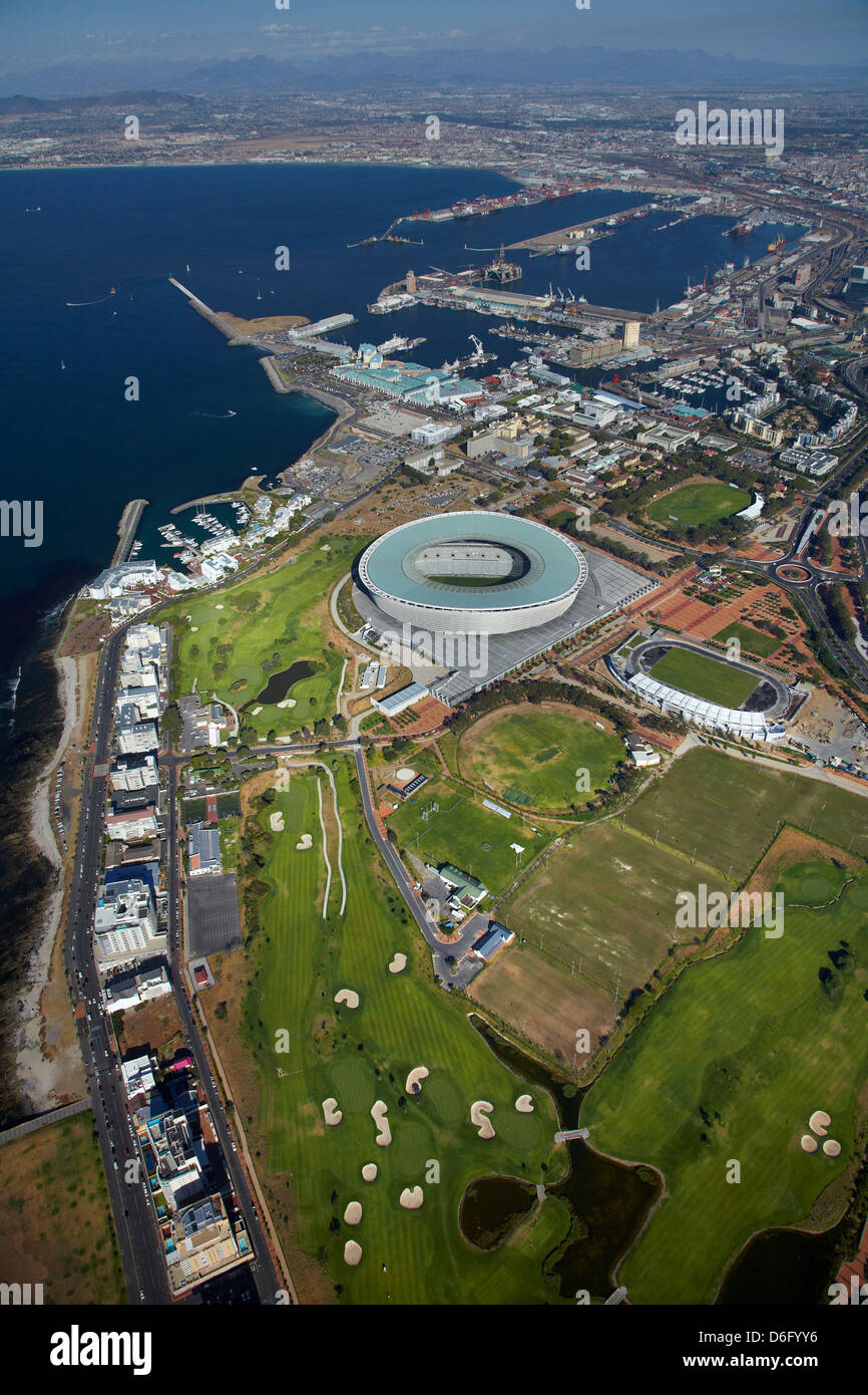 Cape Town Stadium, and Metropolitan Golf Club, Cape Town, South Africa -  aerial Stock Photo - Alamy