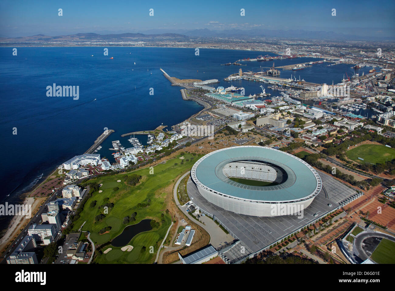 Cape Town Stadium, Cape Town, South Africa - aerial Stock Photo