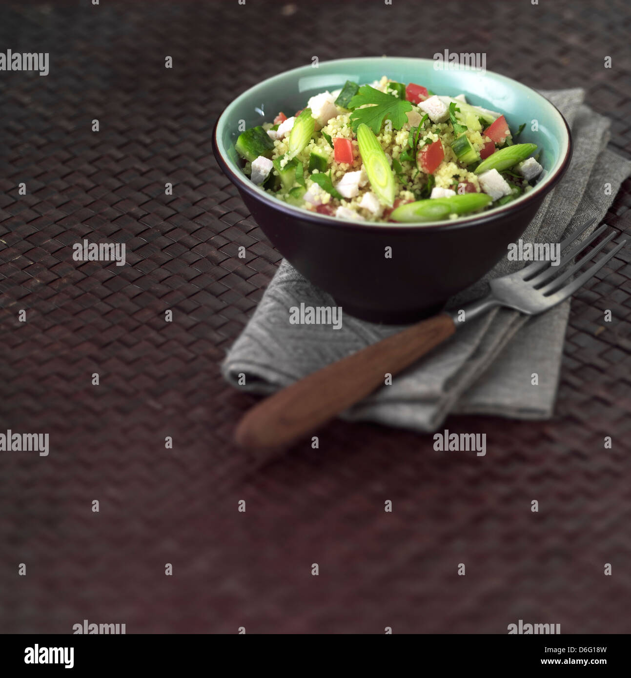 Cous Cous With Chicken and Spring Onion Stock Photo
