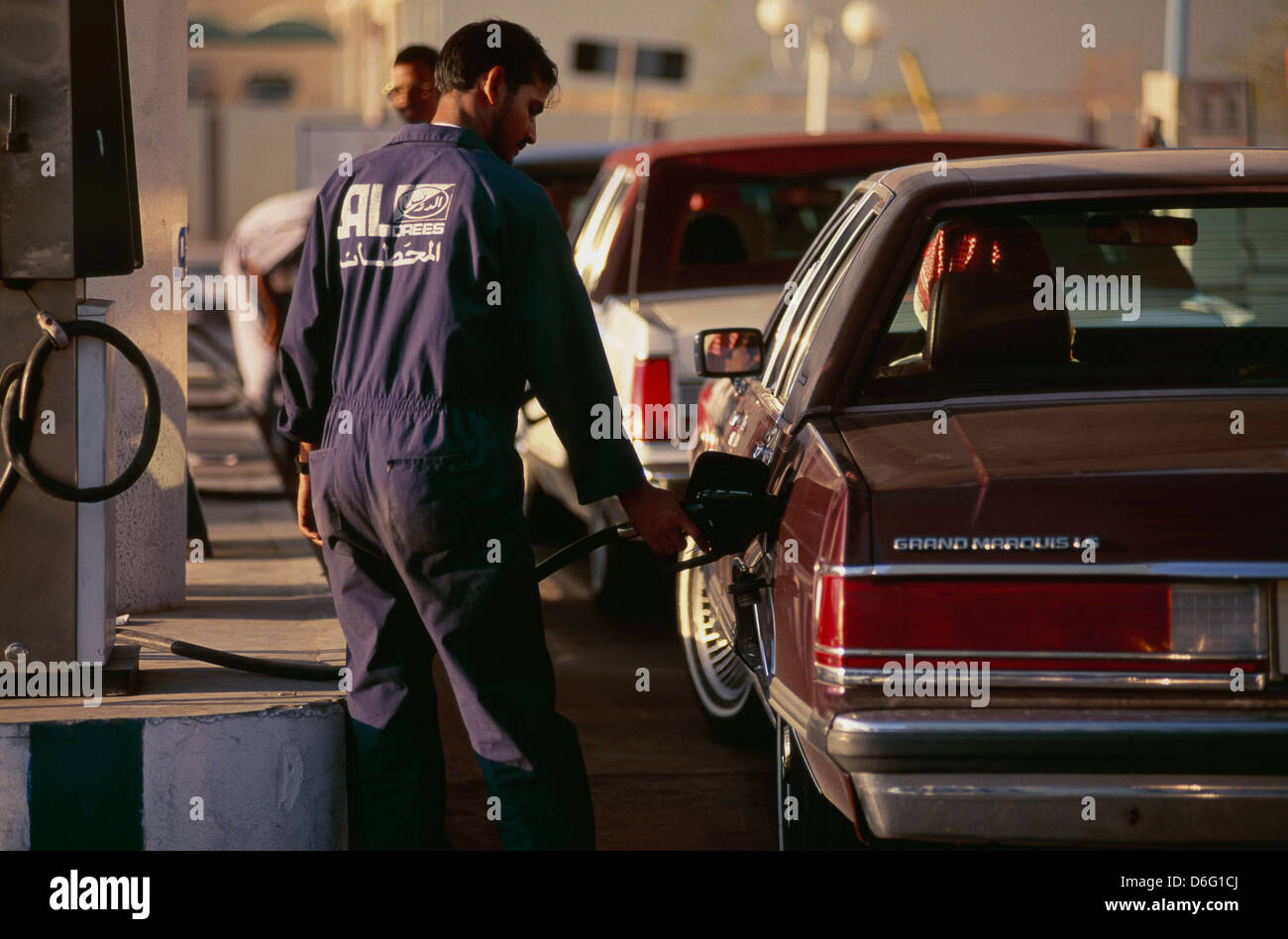 riyadh, saudi arabia -- filling up with gas in saudi arabia, the world's largest oil producer.  Stock Photo