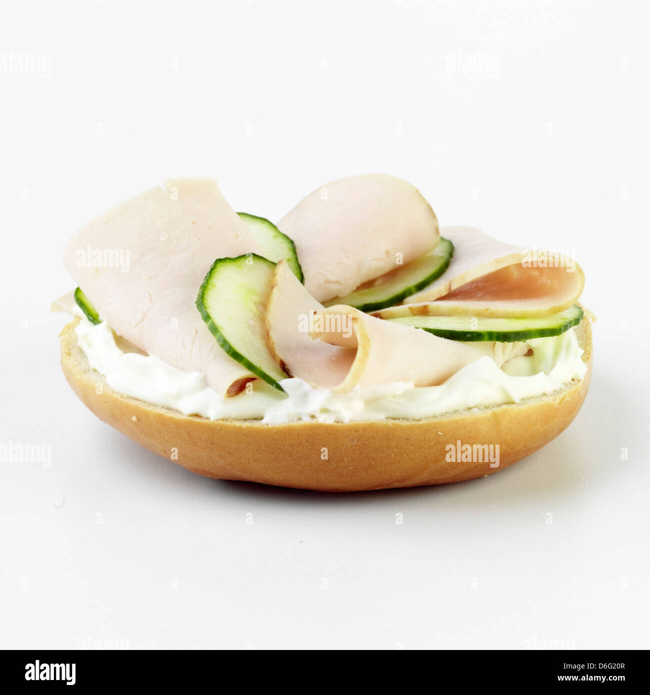 Turkey cucumber and Cream Cheese Bagel Stock Photo Alamy