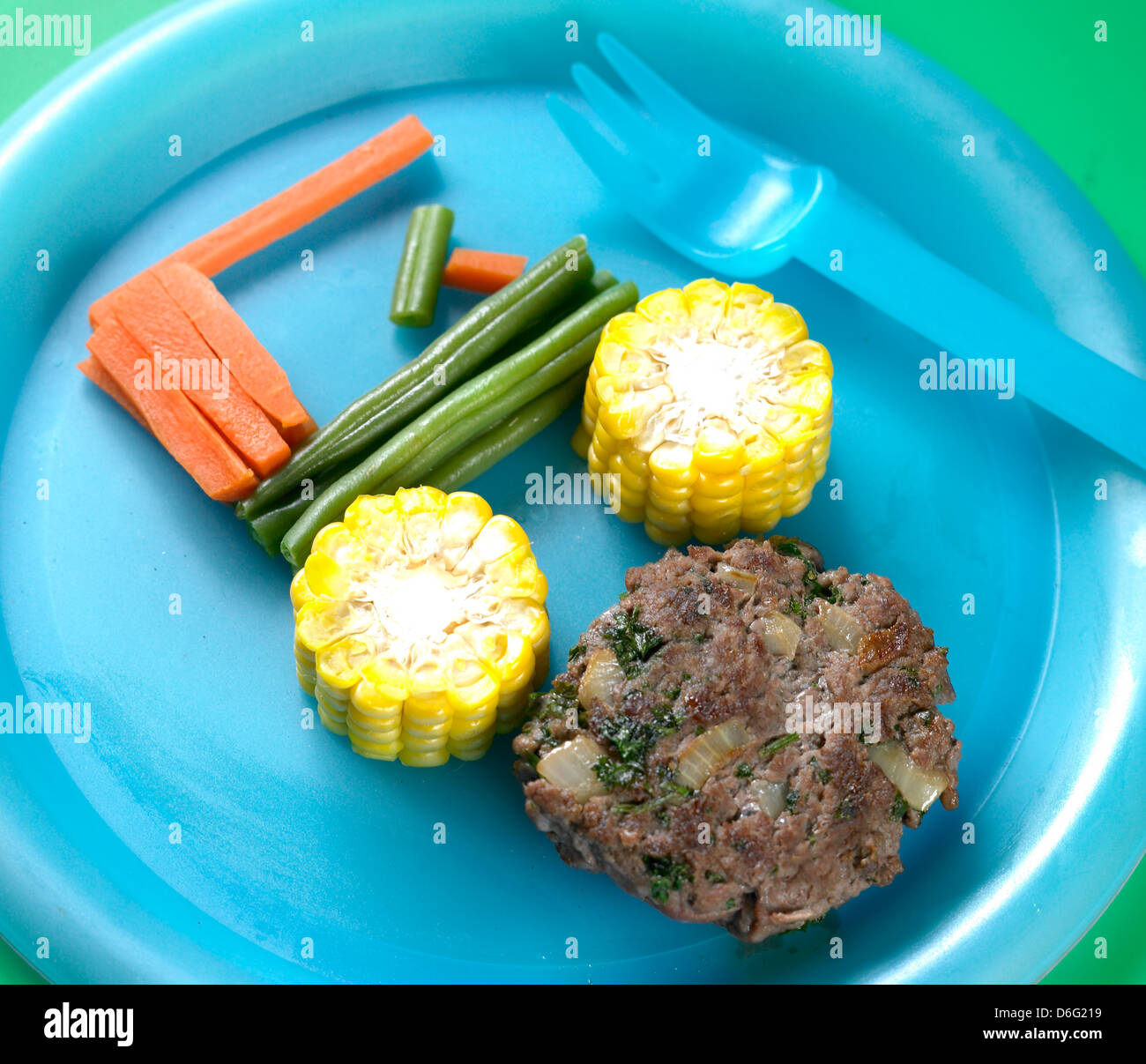 Kids home made burger with vegetable car - With Recipe Stock Photo