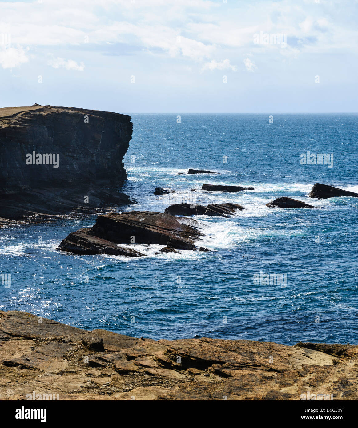 Sea and rocks off Yesnaby, Orkney. Stock Photo