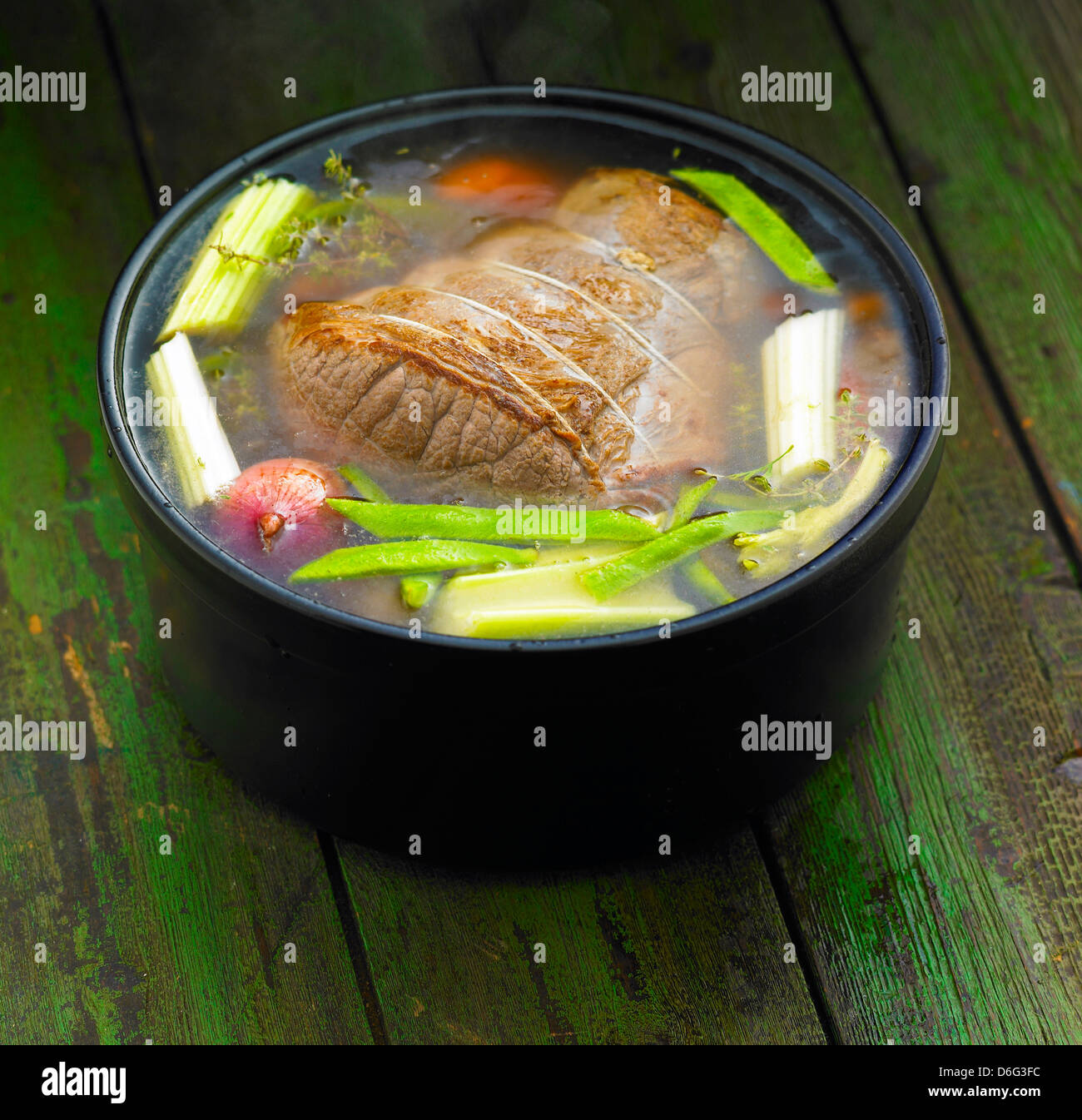 Beef joint with vegetables cooking in pot Stock Photo Alamy