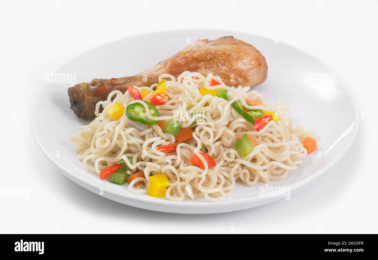 Chicken and noodles Stock Photo Alamy
