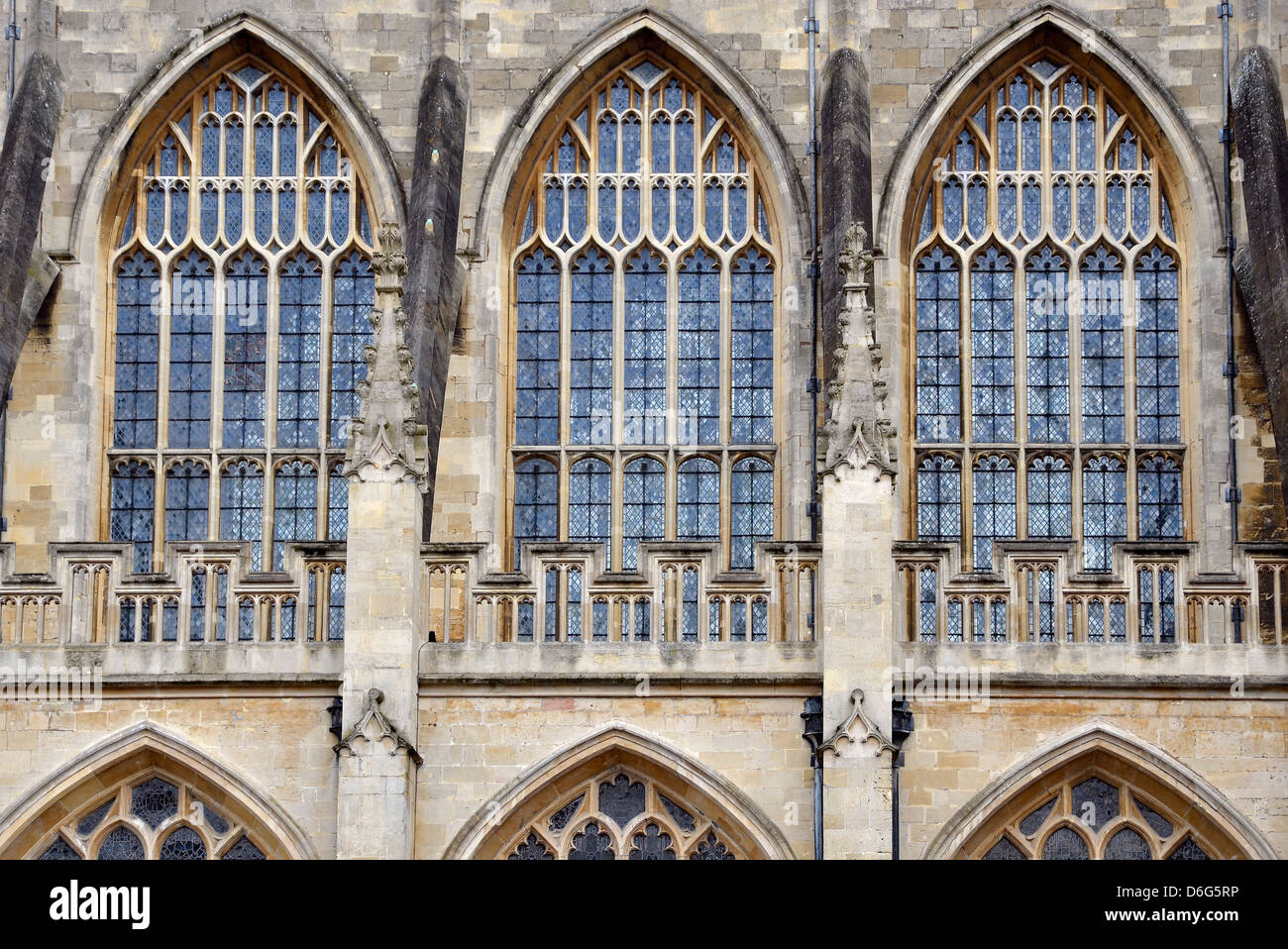 South side of Bath Abbey, Bath, Somerset showing perpendicular (rectilinear) style windows. Stock Photo
