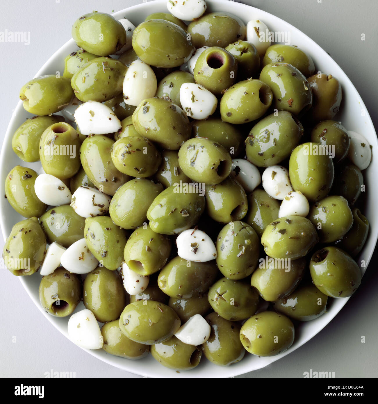 Green Olives with Garlic and Herbs Stock Photo Alamy