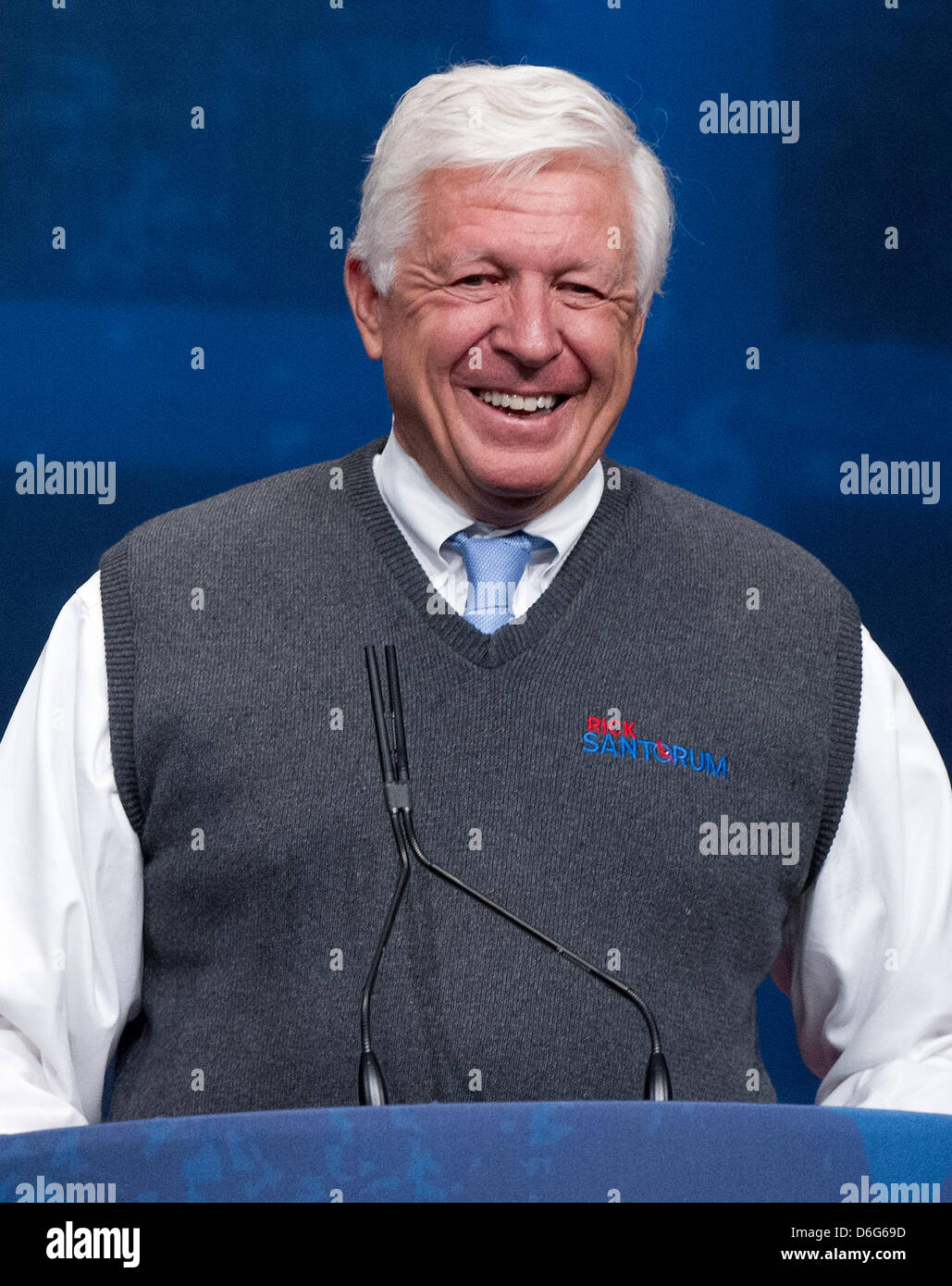 Foster Friess, Chairman, Friess Associates, introduces former United States Senator Rick Santorum (Republican of Pennsylvania), a candidate for the 2012 Republican Party nomination for President of the United States, at the 2012 CPAC Conference at the Marriott Wardman Park Hotel in Washington, D.C. on Friday, February 10, 2012..Credit: Ron Sachs / CNP Stock Photo