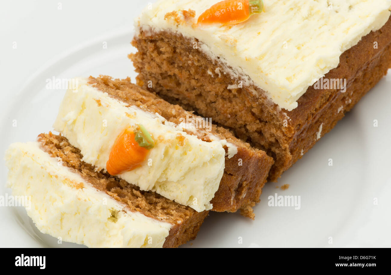 Slices of freshly baked carrot cake Stock Photo
