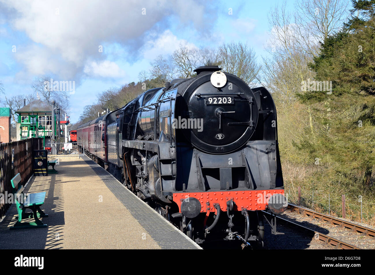 North Norfolk Railway steam train (Riddles 9F class loco) at Holt ...