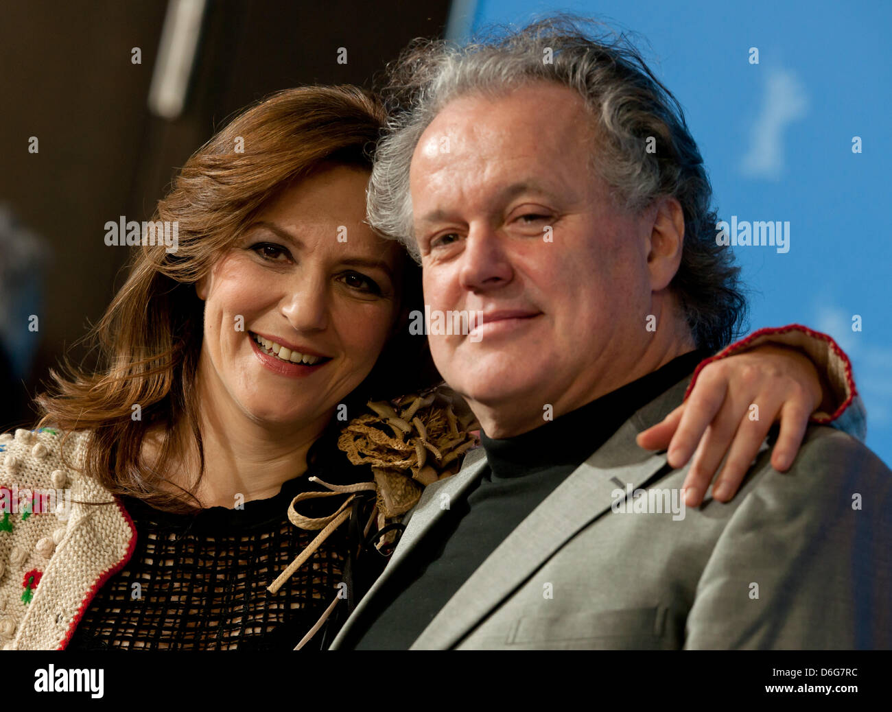 Director Julian Roman Pölsler (r) and actress Martina Gedeck are posing at a photocall for the movie 'The Wall' (Die Wand) during the 62nd Berlin International Film Festival, in Berlin, Germany, 12 February 2012. The movie is presented in the section 'Panorama Special' at the 62nd Berlinale running from 09 to 19 February. Photo: Tim Brakemeier dpa/lbn  +++(c) dpa - Bildfunk+++ Stock Photo