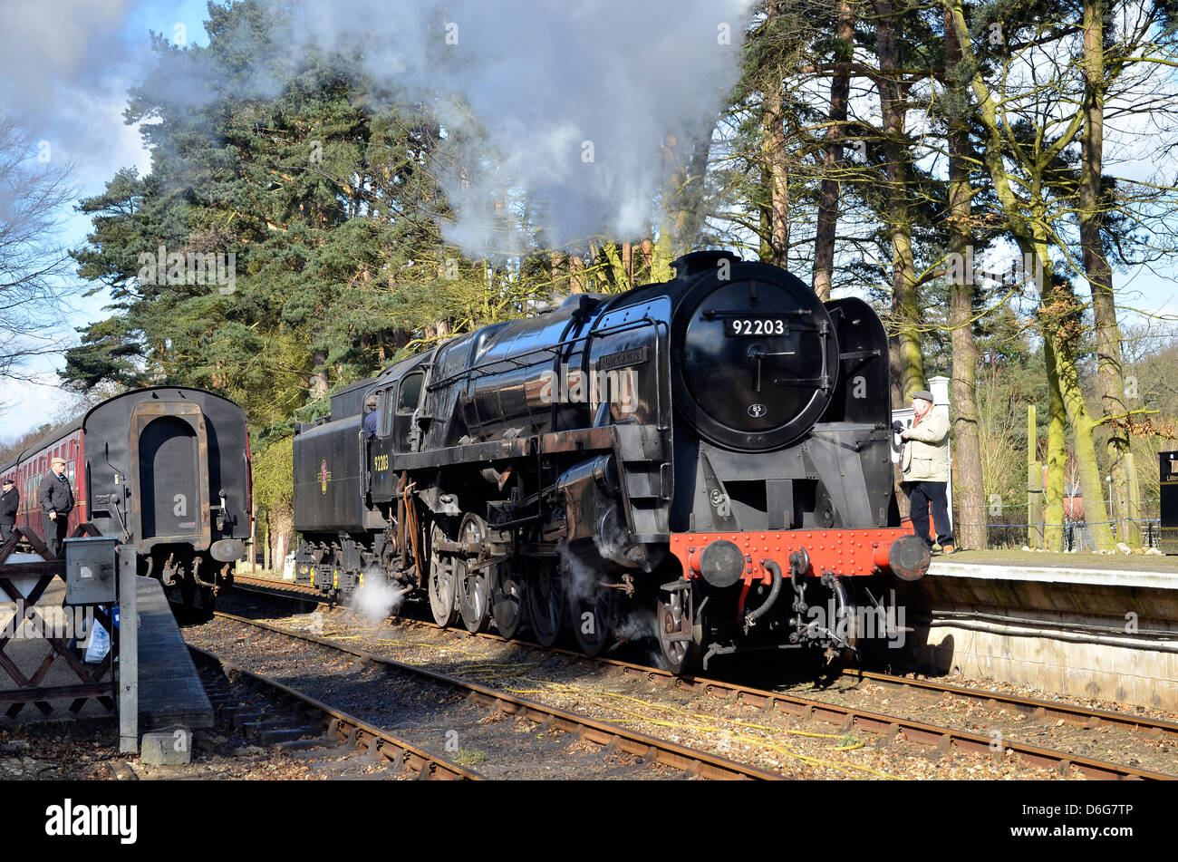North Norfolk Railway steam train (Riddles 9F class loco) at Holt ...