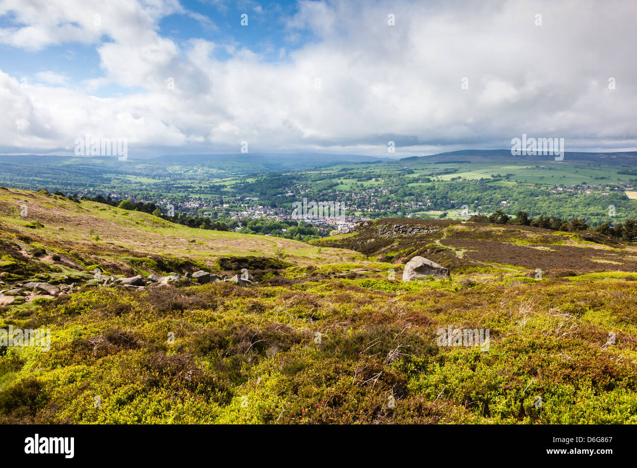 Views along the Dales Way on Ilkley Moor, Ilkley, West Yorkshire, UK Stock Photo