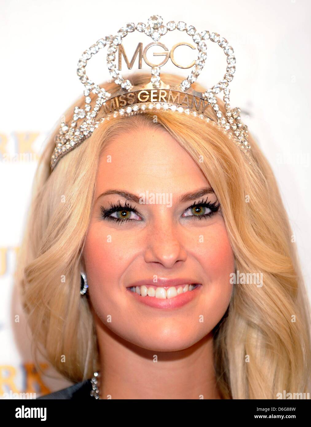 Isabel Guelck from Horst poses after her win in the 2012 'Miss Germany' contest at the Europapark in Rust, Germany, 11 February 2012. She competed against 22 women in the final round. 6,530 women applied for the competition. Photo: Patrick Seeger Stock Photo