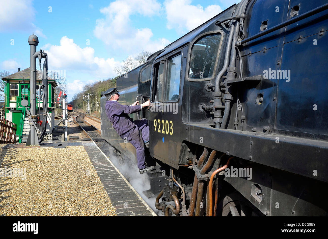North Norfolk Railway steam train (Riddles 9F class loco) at Holt ...