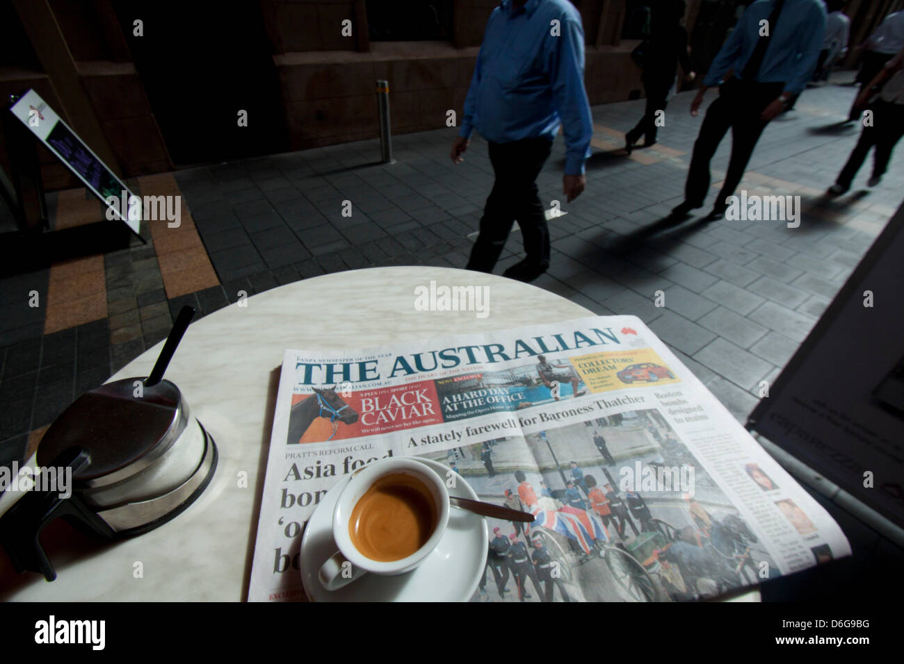 Adelaide, Australia. 18th April 2013. . The stately funeral of Baroness Thatcher is covered on the front page of the national newspaper The Australian. Credit: Amer Ghazzal /Alamy Live News Stock Photo