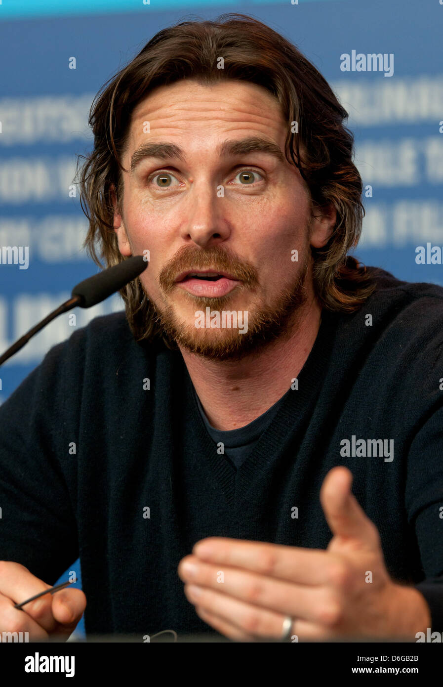 Actor Christian Bale is attending a press conference for the movie "The ...