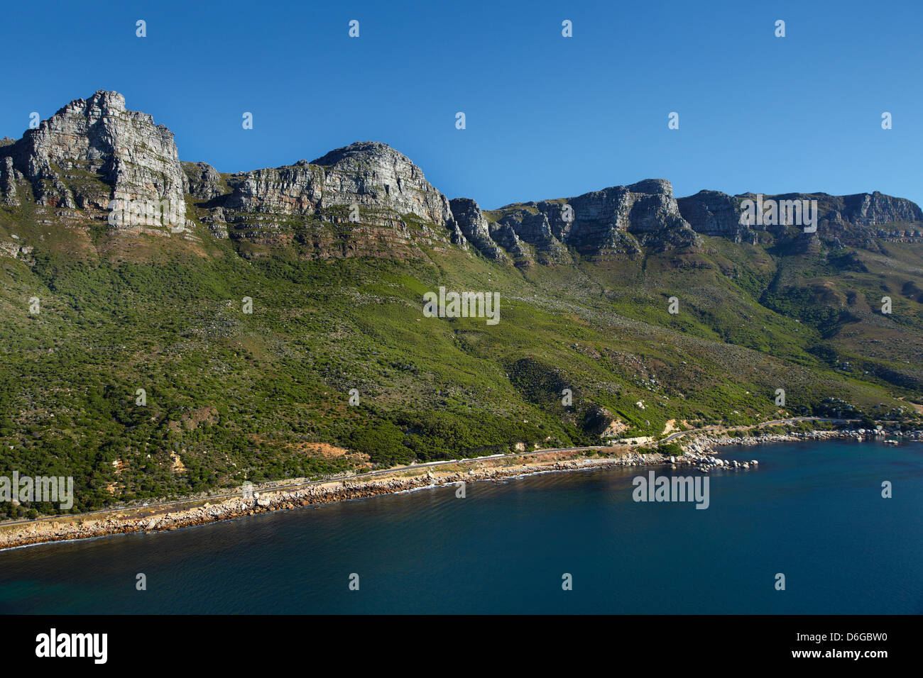 The Twelve Apostles, Table Mountain National Park, Cape Town, South Africa - aerial Stock Photo