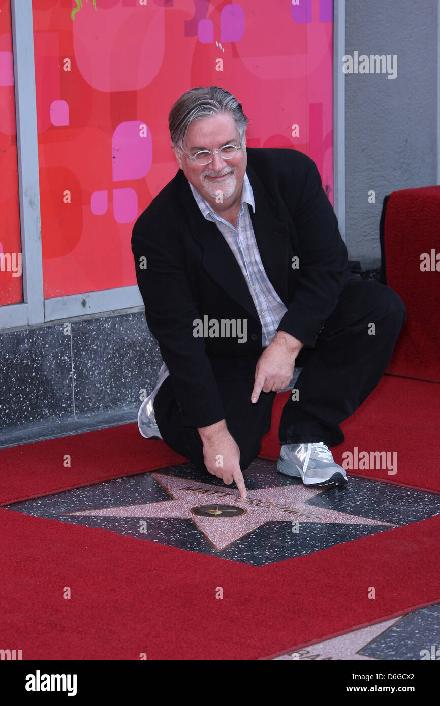 Creator of tv show The Simpsons Matt Groening attends the ceremony honorong Groening with a new star on the Hollywood Walk Of Fame on Hollywood Boulevard in Los Angeles, USA, on 14 February 2012. Photo: Hubert Boesl dpa Stock Photo
