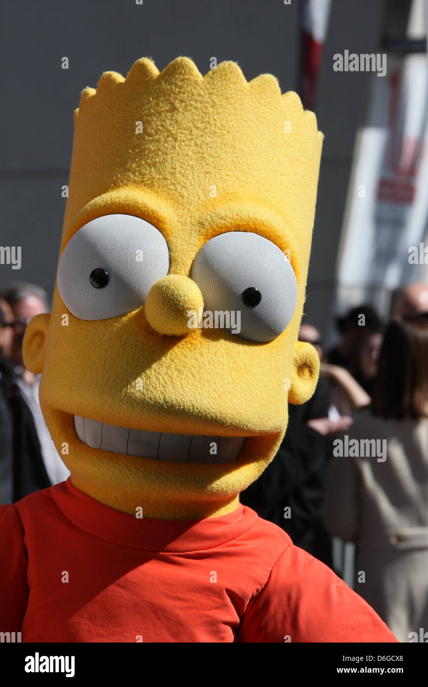 Costume character Bart Simpson attends the ceremony honorong the creator of tv show The Simpsons, Matt Groening, with a new star on the Hollywood Walk Of Fame on Hollywood Boulevard in Los Angeles, USA, on 14 February 2012. Photo: Hubert Boesl Stock Photo
