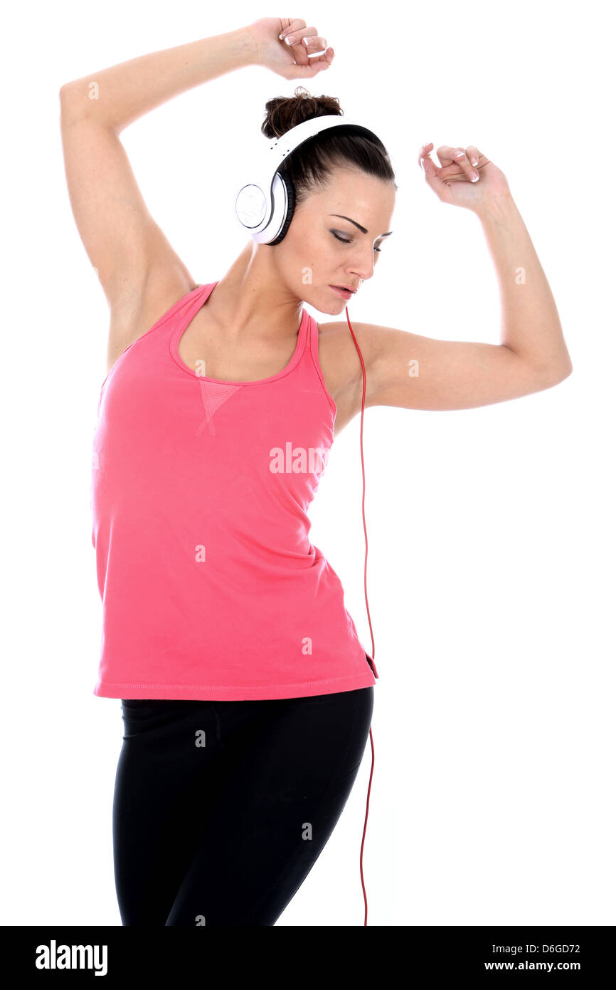Woman Wearing Headphones Dancing Stock Photo