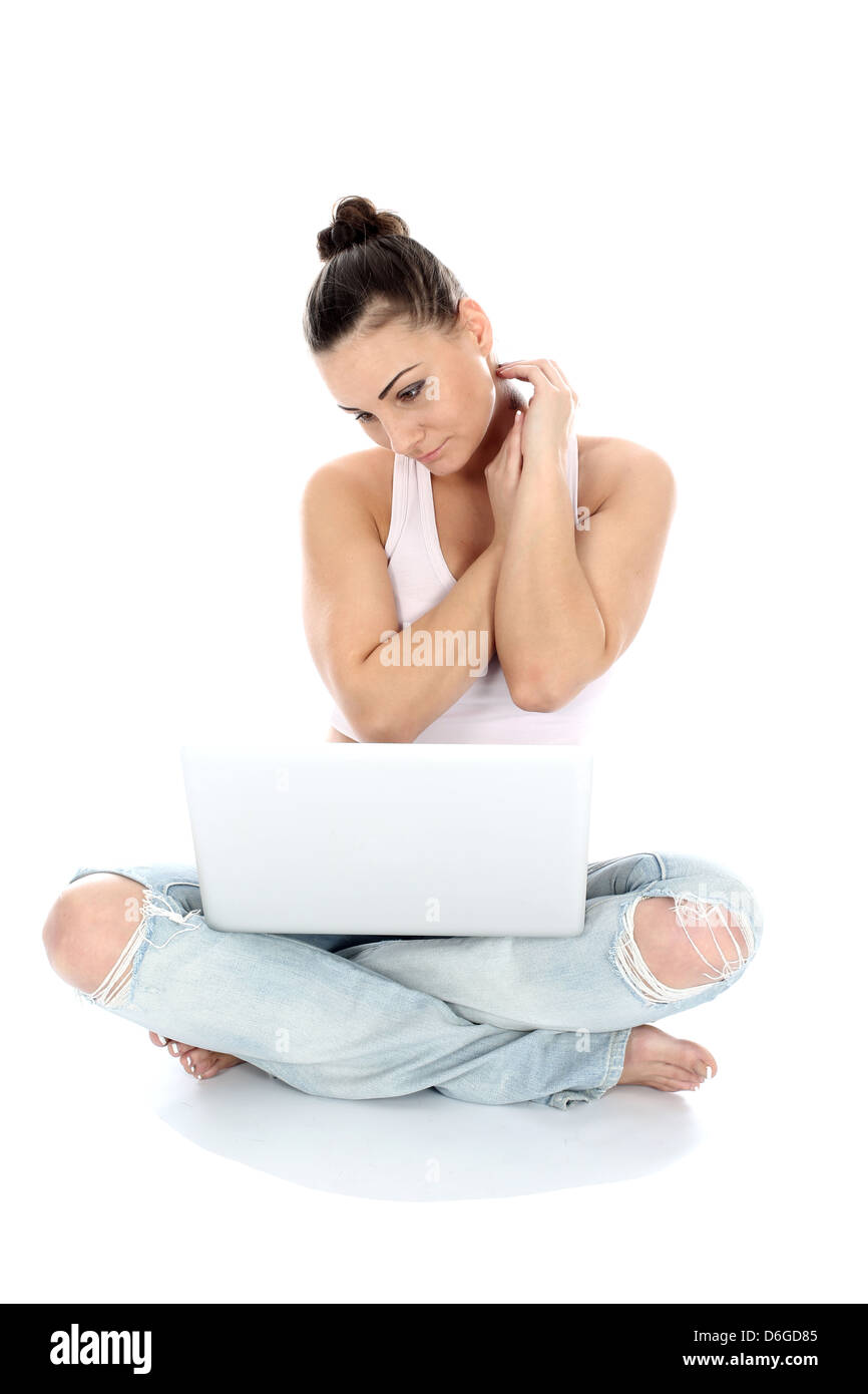 Confident Happy Positive Young Woman Sitting Cross Legged On The Floor ...