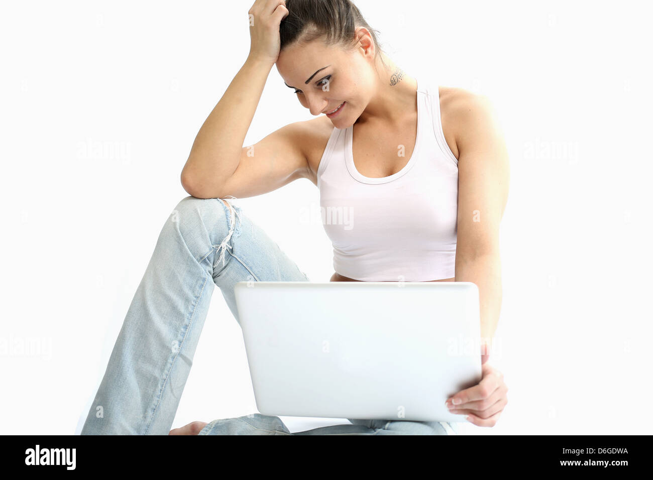 Confident Happy Positive Young Woman Sitting Cross Legged On The Floor ...