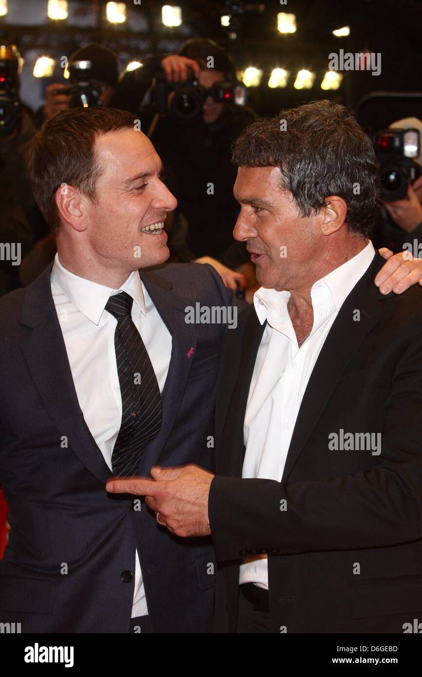 Spanish Actor Antonio Banderas R And German Actor Michael Fassbender L Attend The Premiere