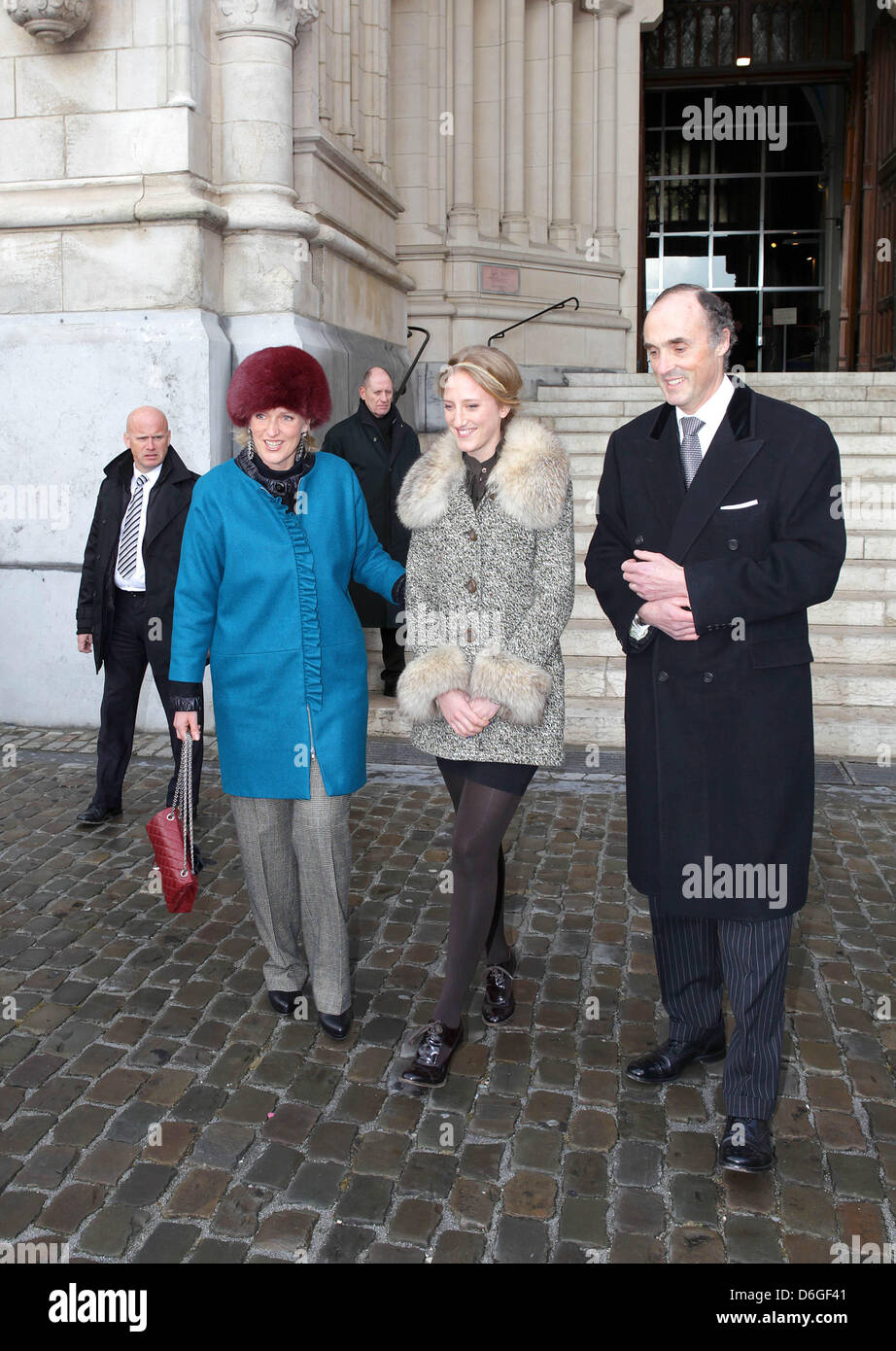 Princess Astrid, Princess Maria Laura and Prince Lorenz of Belgium arrives for the special mass to commemorate the deceased members of the Belgian royal family at the Our Lady Church in Brussels, Belgium, 16 February 2012. Photo: Albert Nieboer dpa NETHERLANDS OUT Stock Photo