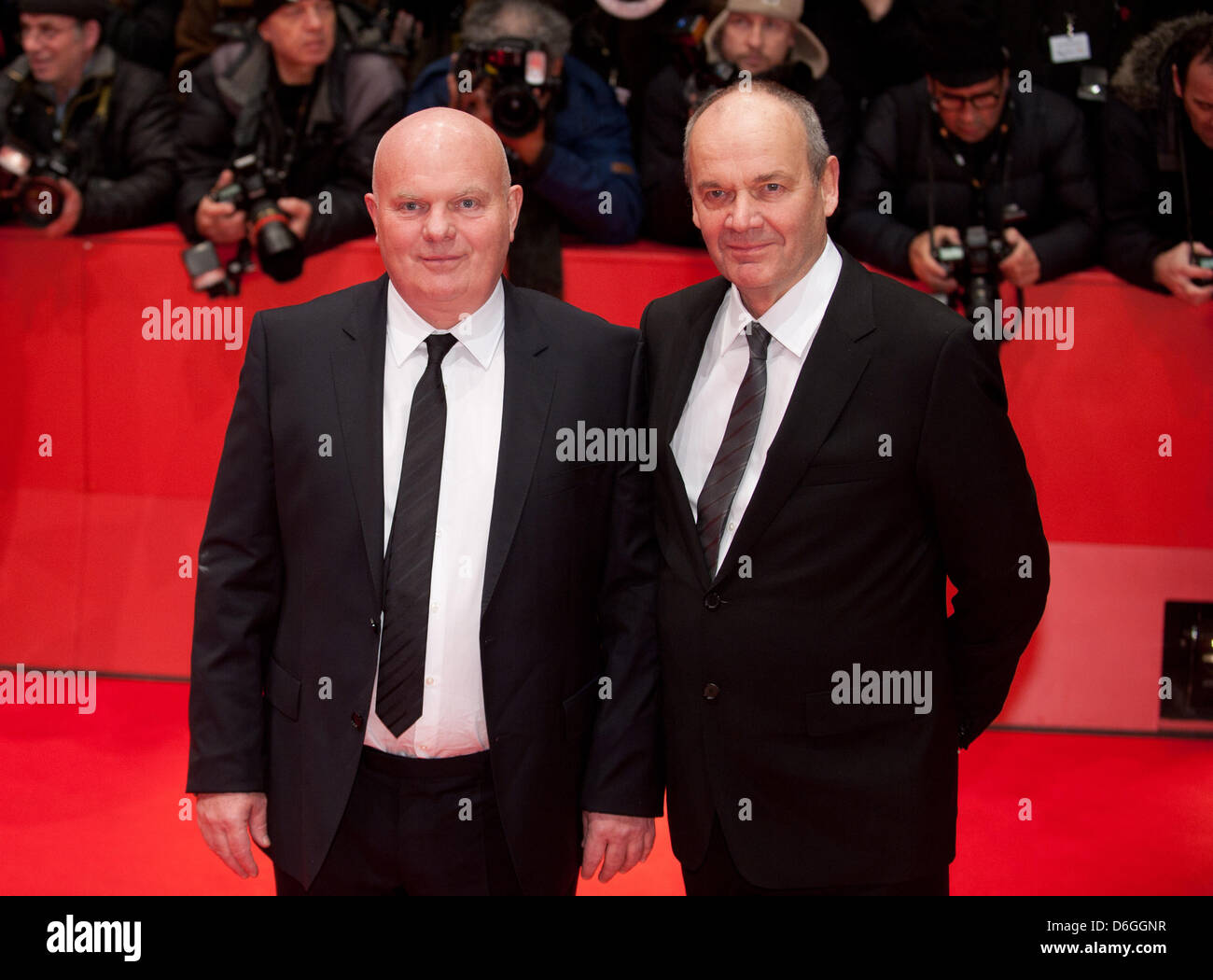 British directors Declan Donnellan (L) and Nick Ormerod arrive for the premiere of the movie 'Bel Ami' during the 62nd Berlin International Film Festival, in Berlin, Germany, 17 February 2012. The movie is presented in the competition out of competition at the 62nd Berlinale running from 09 to 19 February. Photo: Joerg Carstensen Stock Photo