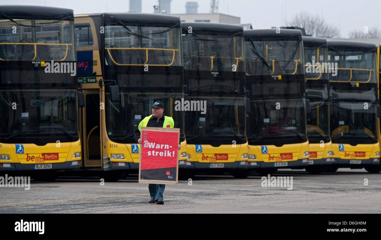 Employess of public transport company BVG are on strike at Muellerstrasse depot in Berlin, Germany, 18 February 2012. Photo: Stephanie Pilick Stock Photo